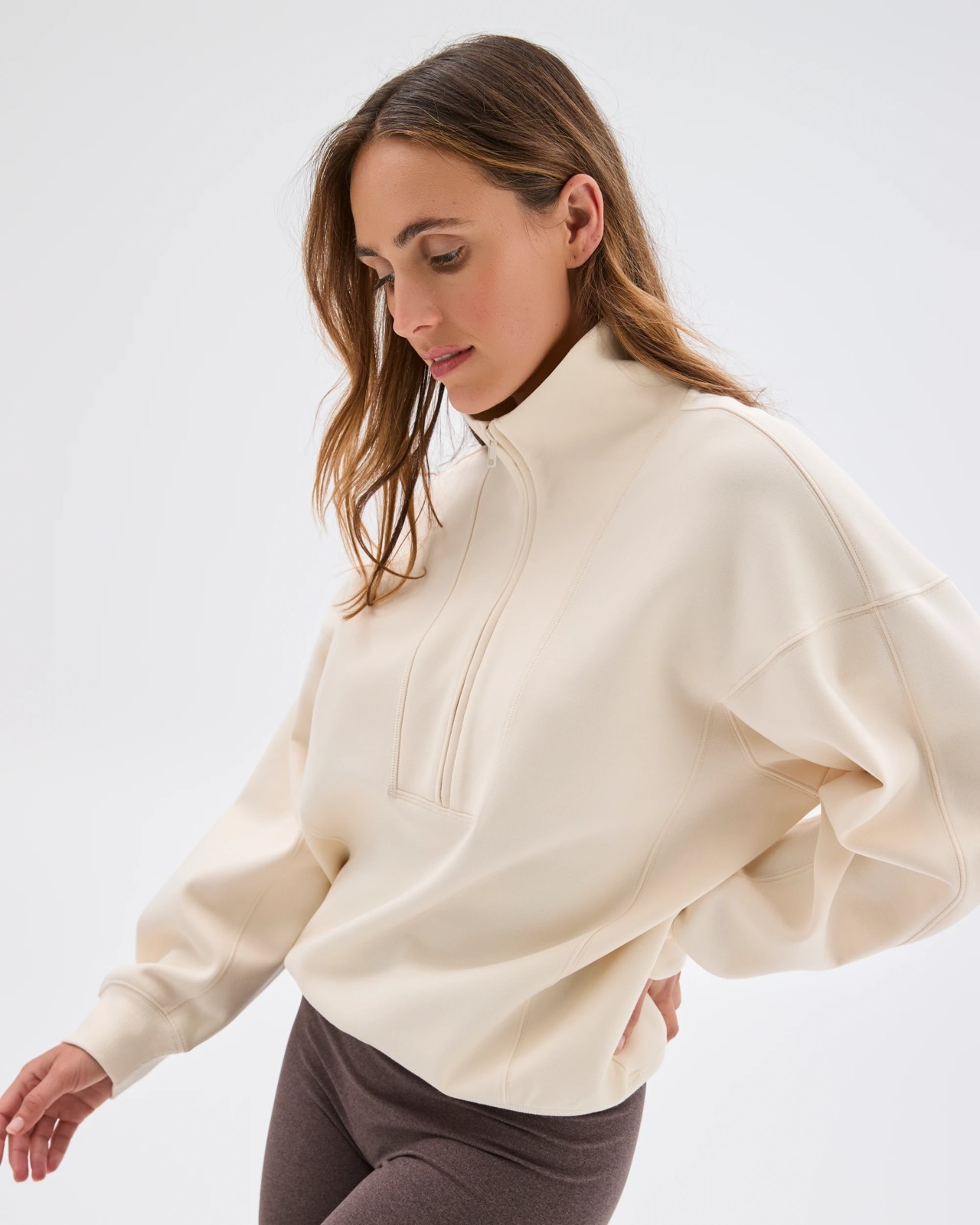 Australian Cotton Blend Cocoon 1/4 Zip Fleece Jumper - Oatmilk 3 of 5