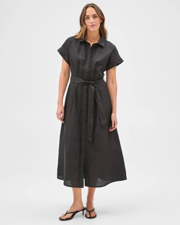 Preview Short Sleeve Pintuck Midi Shirt Dress