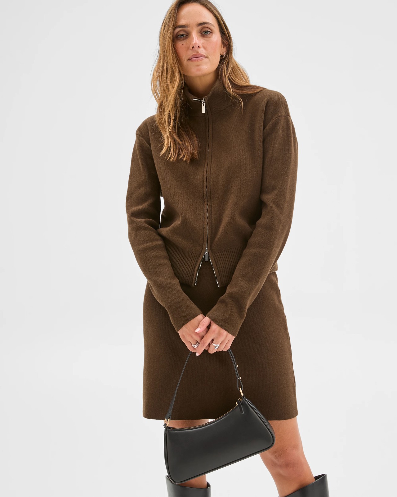 Preview Australian Cotton Blend Polished Knit Bomber Cardigan - Olive 3 of 6