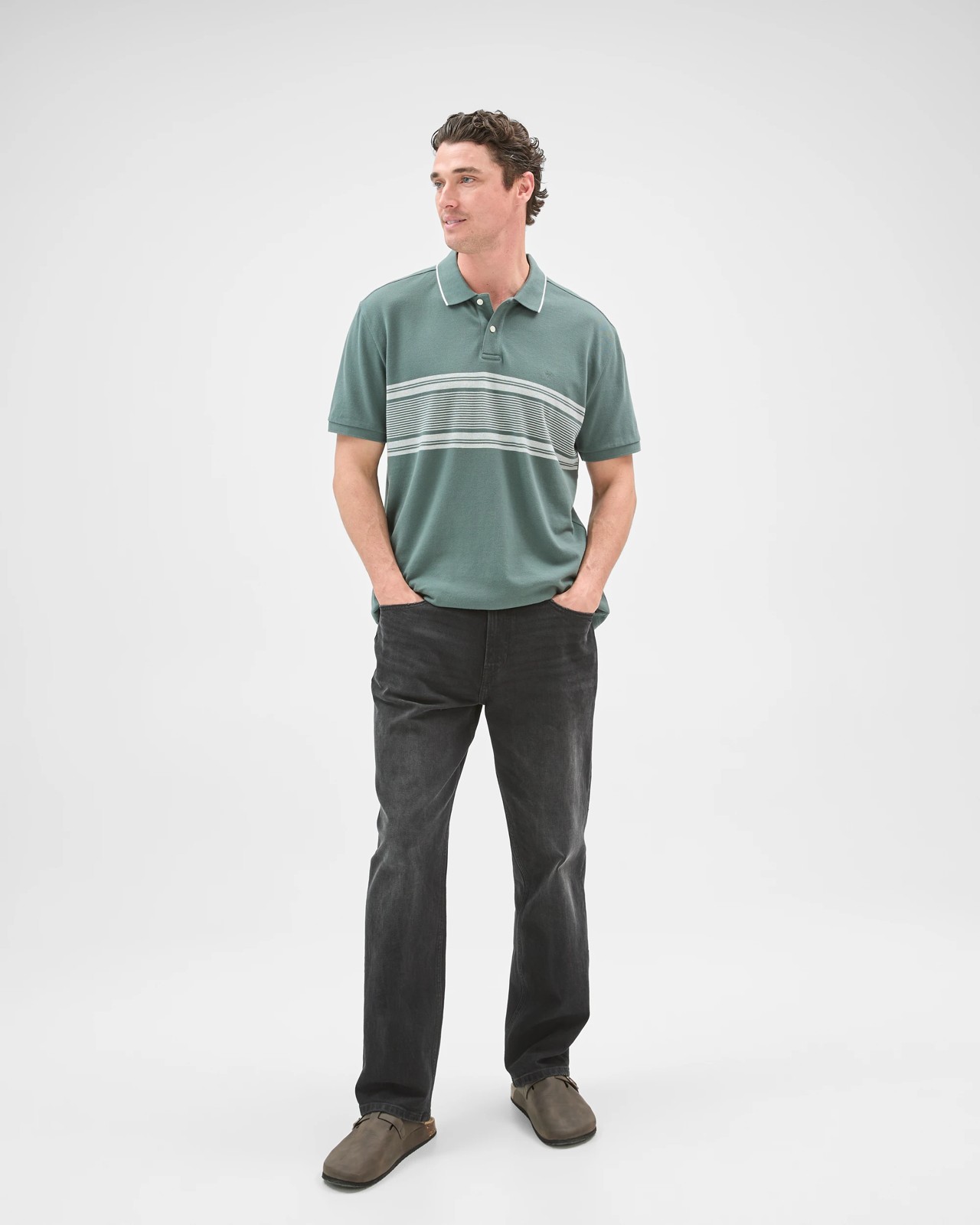 Australian Cotton Panelled Polo Top - Balsam Green 2 of 6