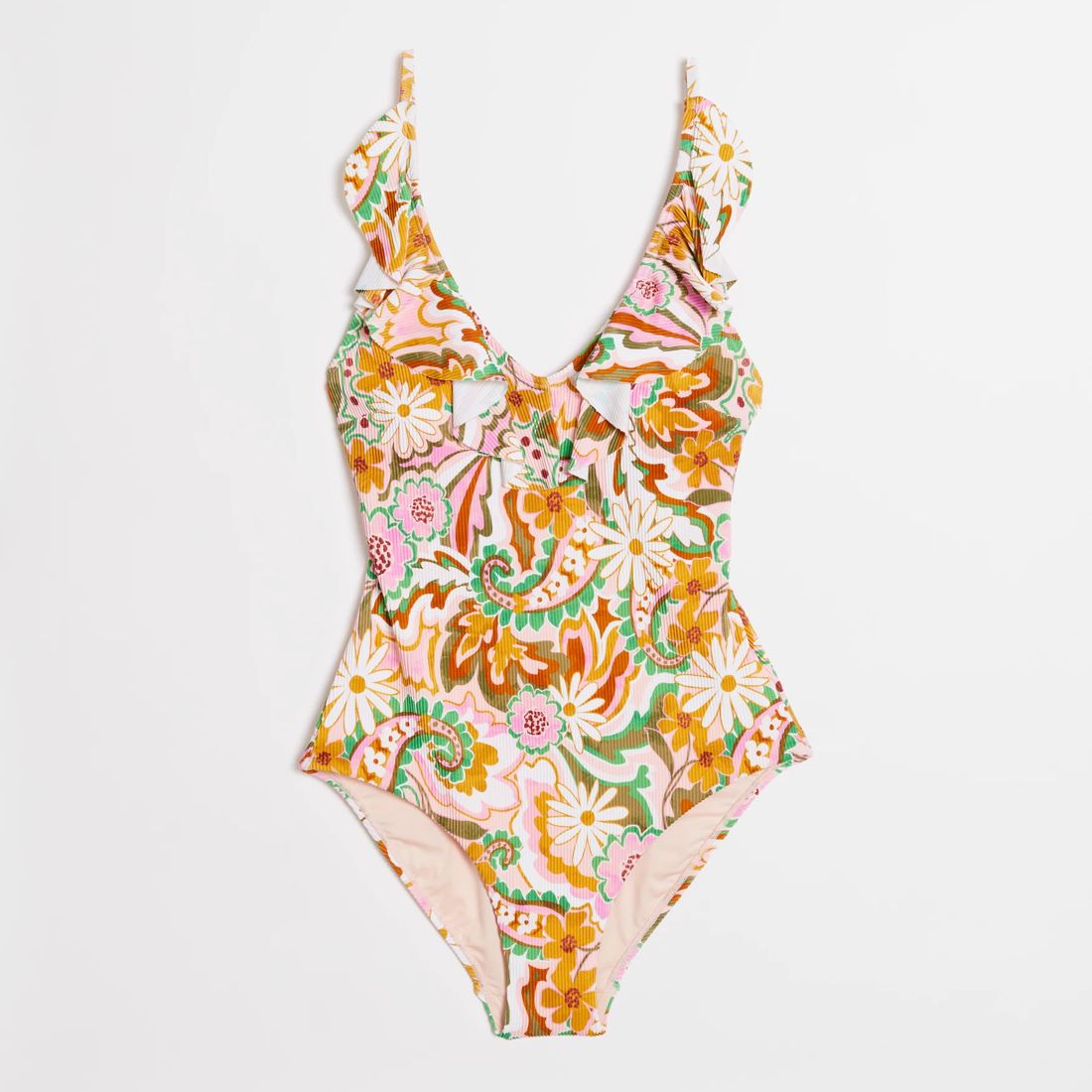 Ribbed Frill Plunge One Piece Swim Bathers - Retro Floral | Target ...