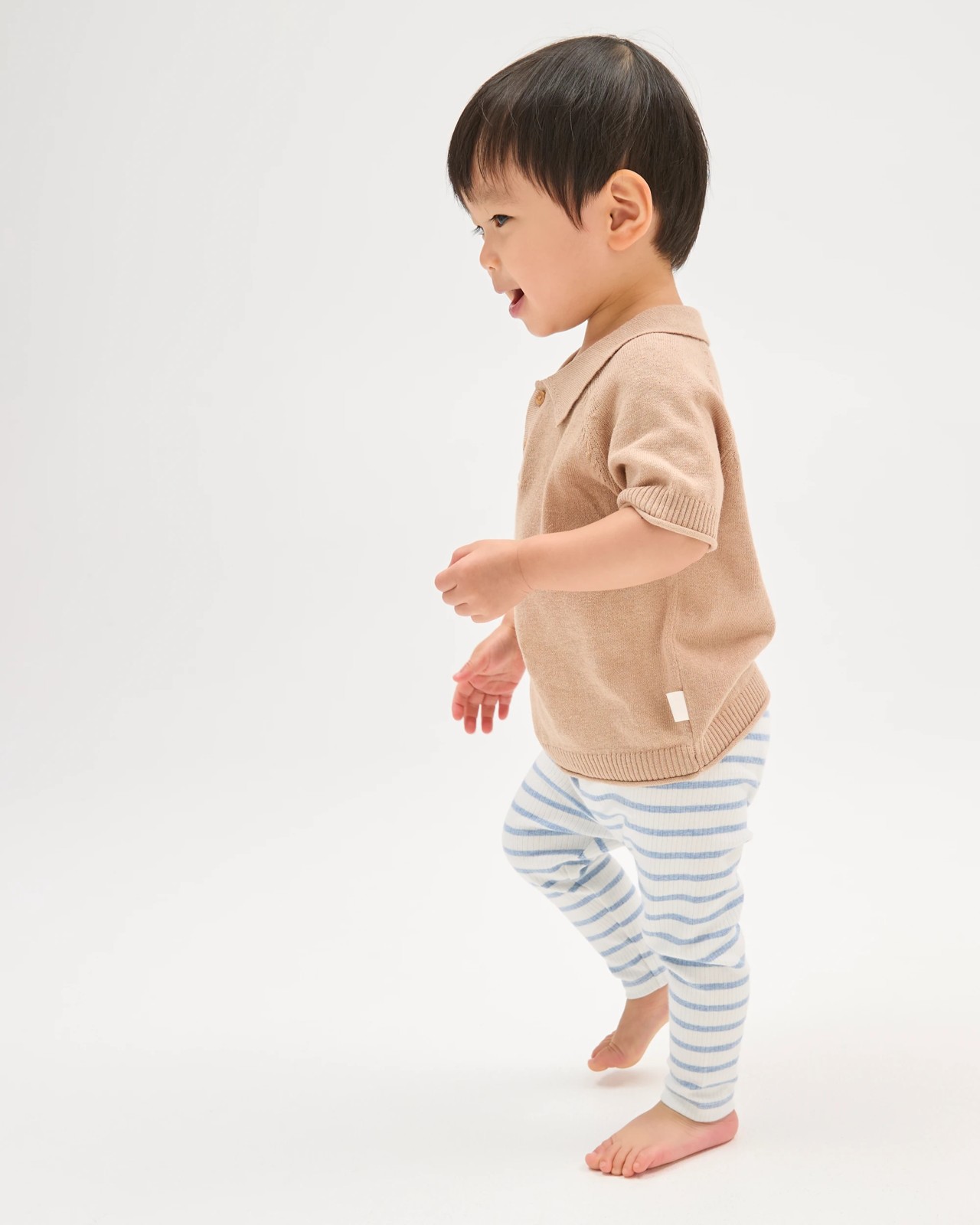 Baby Organic Cotton Ribbed Leggings - Stripe Blue Marle 3 of 5
