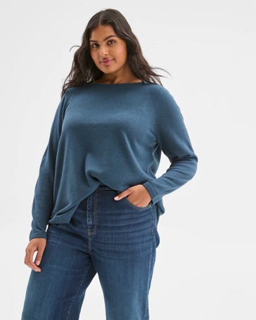 Plus Size Long Sleeve Curve Hem Rib Jumper