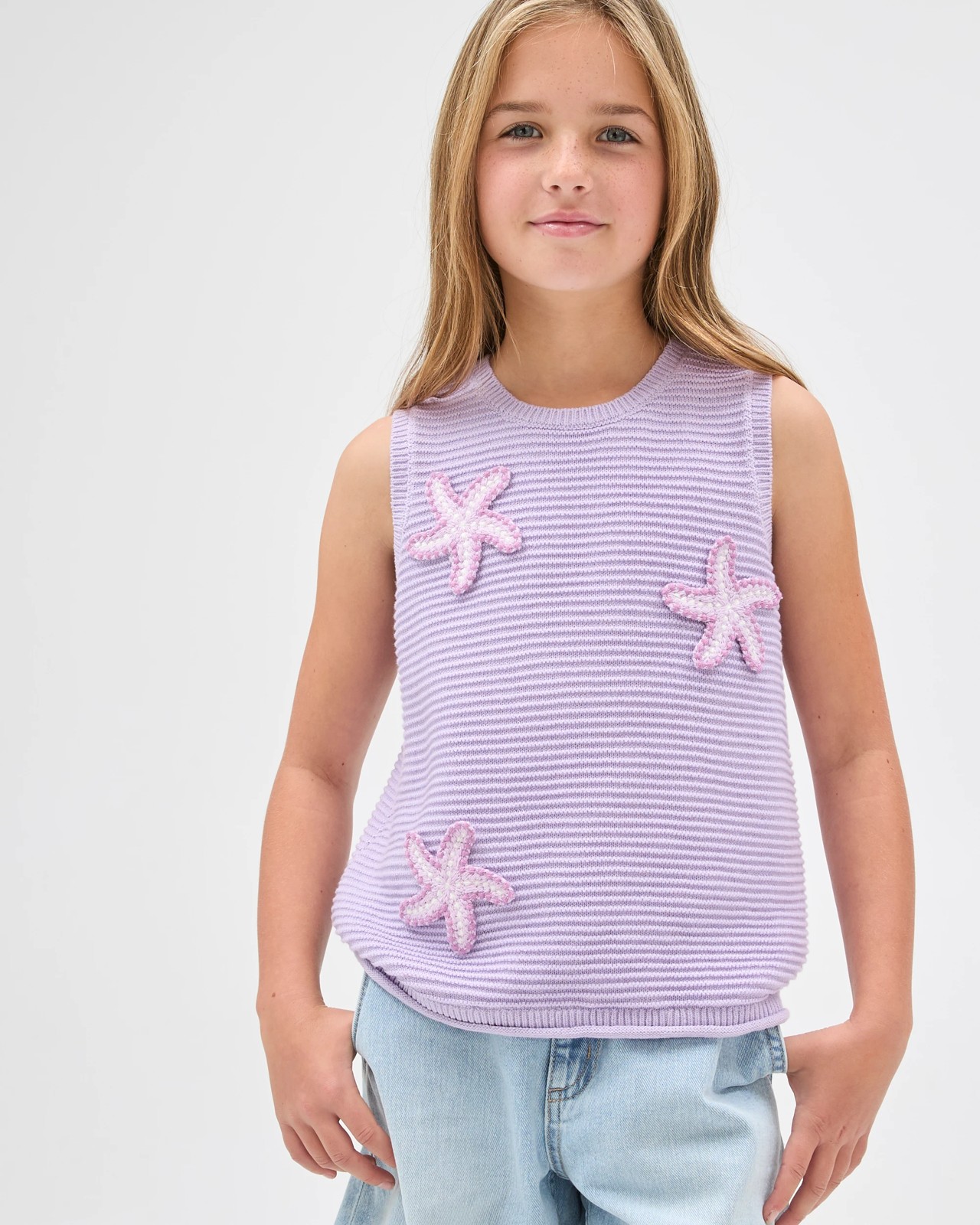 Australian Cotton Crochet Knit Tank Top - Lilac Star 4 of 6