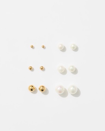 Waterproof 6 Pack Faux Pearl Bead Stud Earrings Set