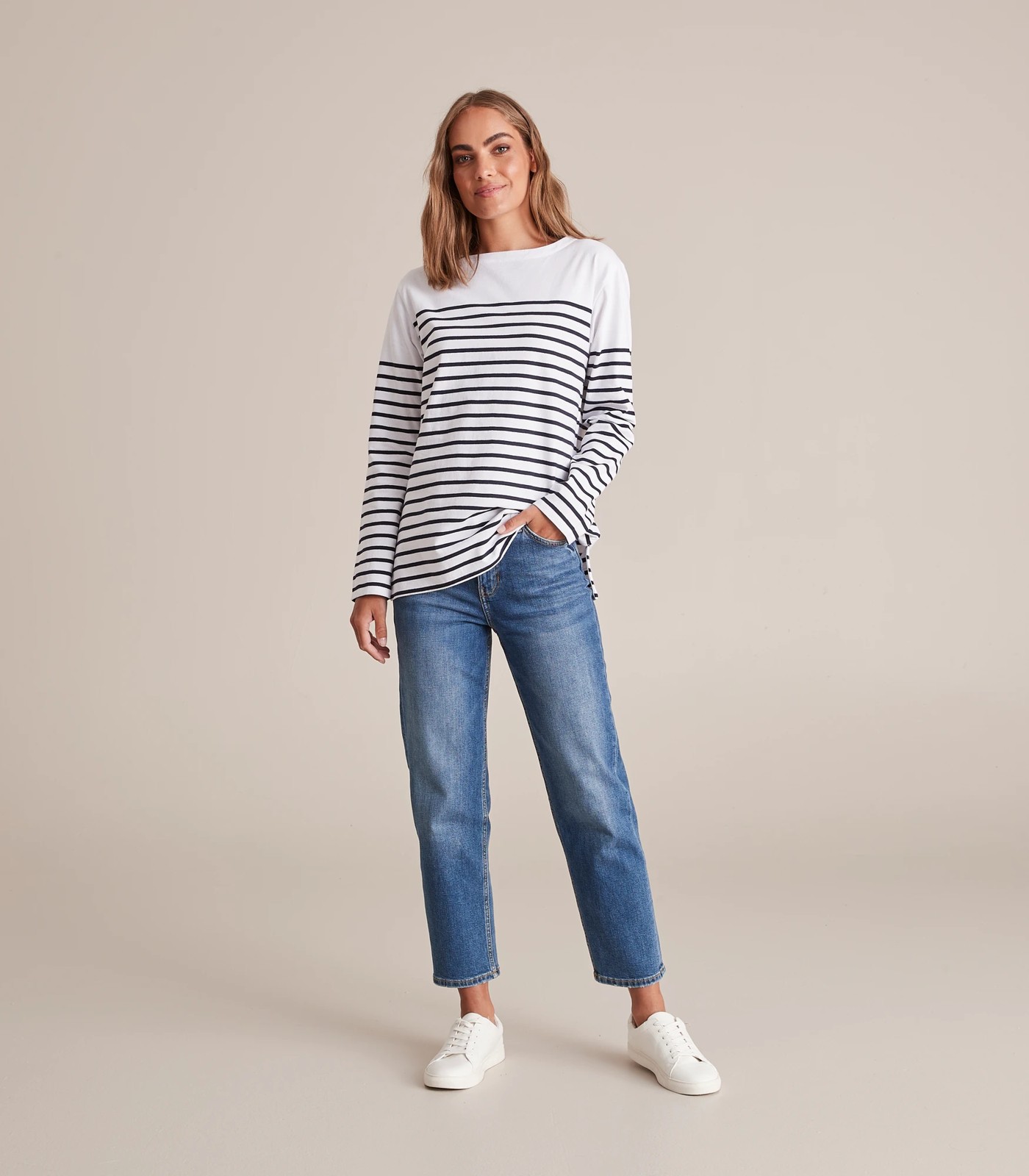 Long Sleeve Boat Neck Stripe Top 5 of 5