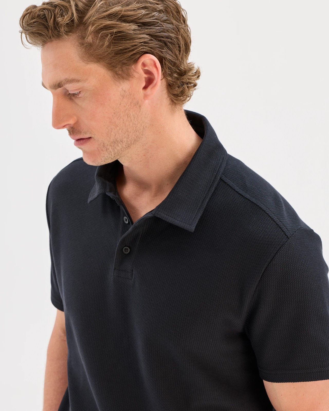Australian Cotton Textured Polo Top - Black 3 of 6