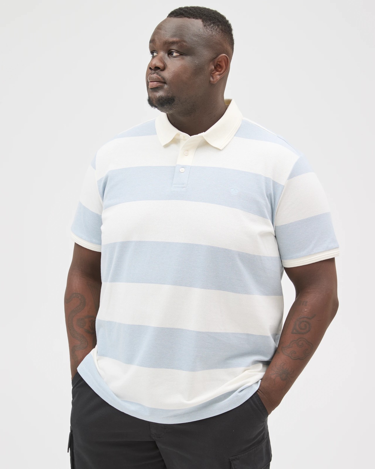 Plus Size Australian Cotton Block Stripe Polo Top - Neutral 2 of 6