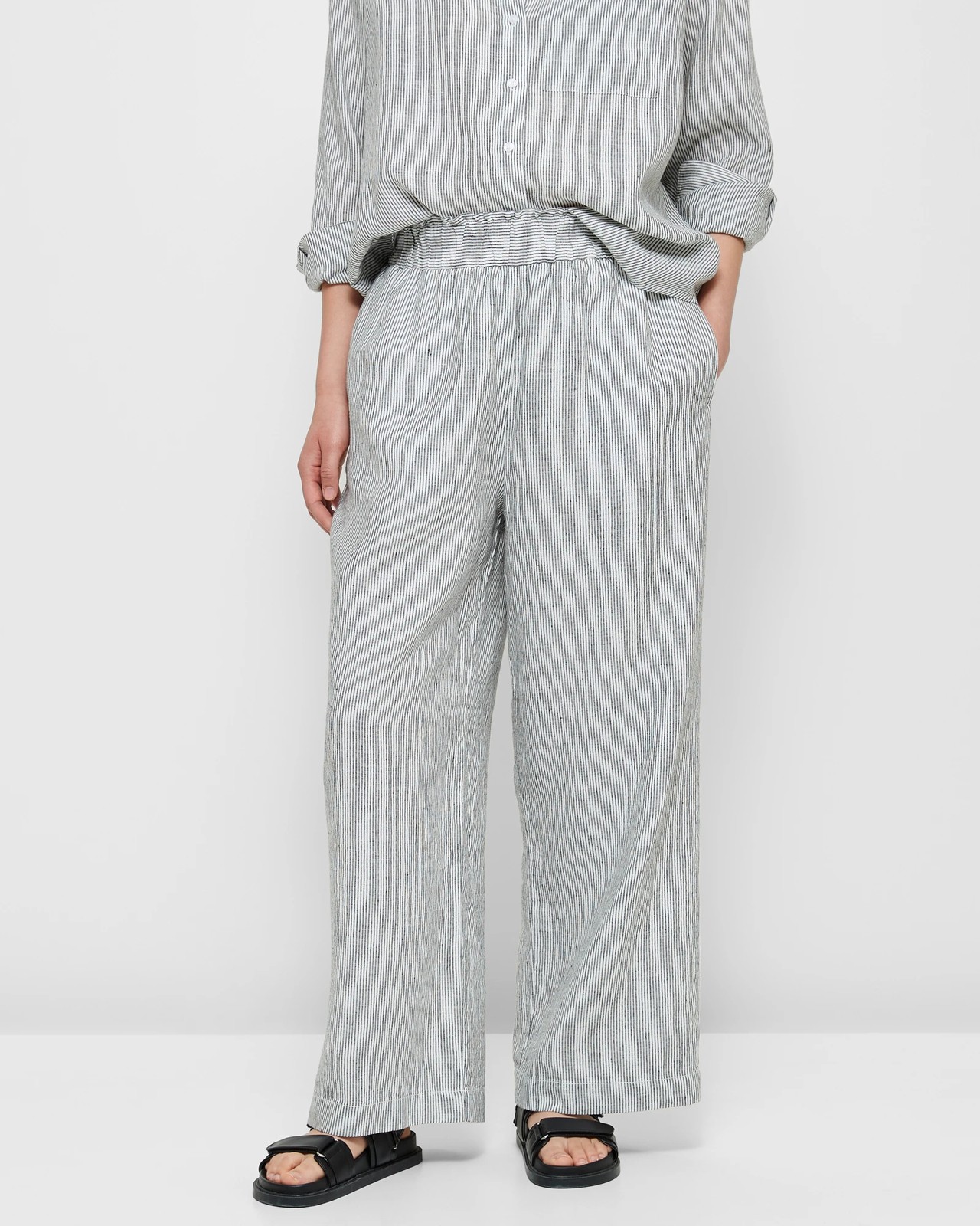 Wide leg striped linen on sale pants