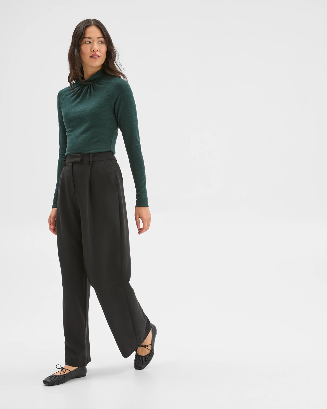 Preview Long Sleeve High Neck Drape Top - Mid Jade 3 of 6