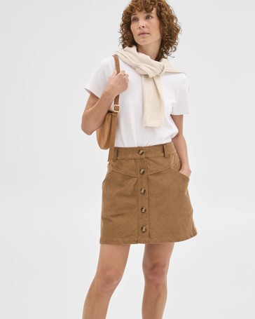 Cord Button Front Mini Skirt