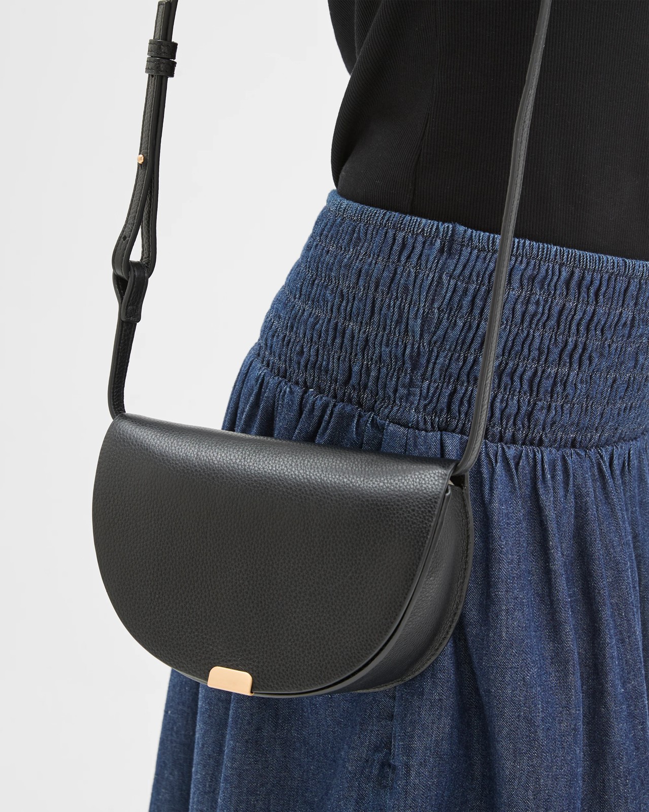 Genuine Leather Mini Saddle Crossbody Bag - Black 3 of 3