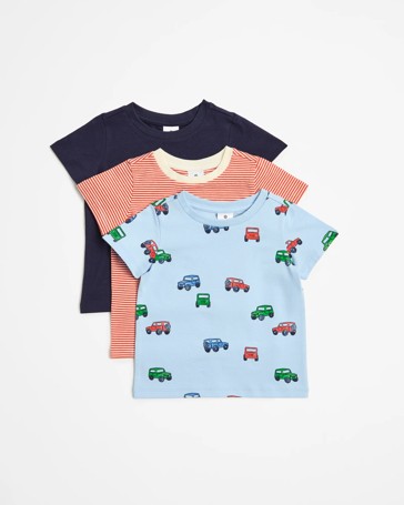 Baby Organic Cotton Print T-shirts 3 Pack - Cars