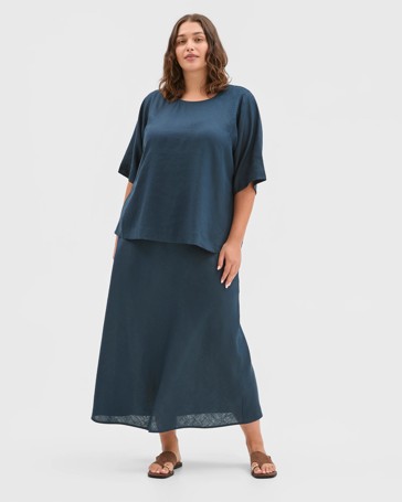 Plus Size European Linen Short Sleeve Seam Detail Top