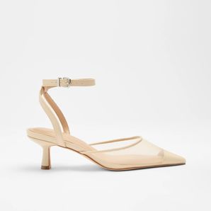 Womens Pointed Toe Ankle Strap Kitten Heel