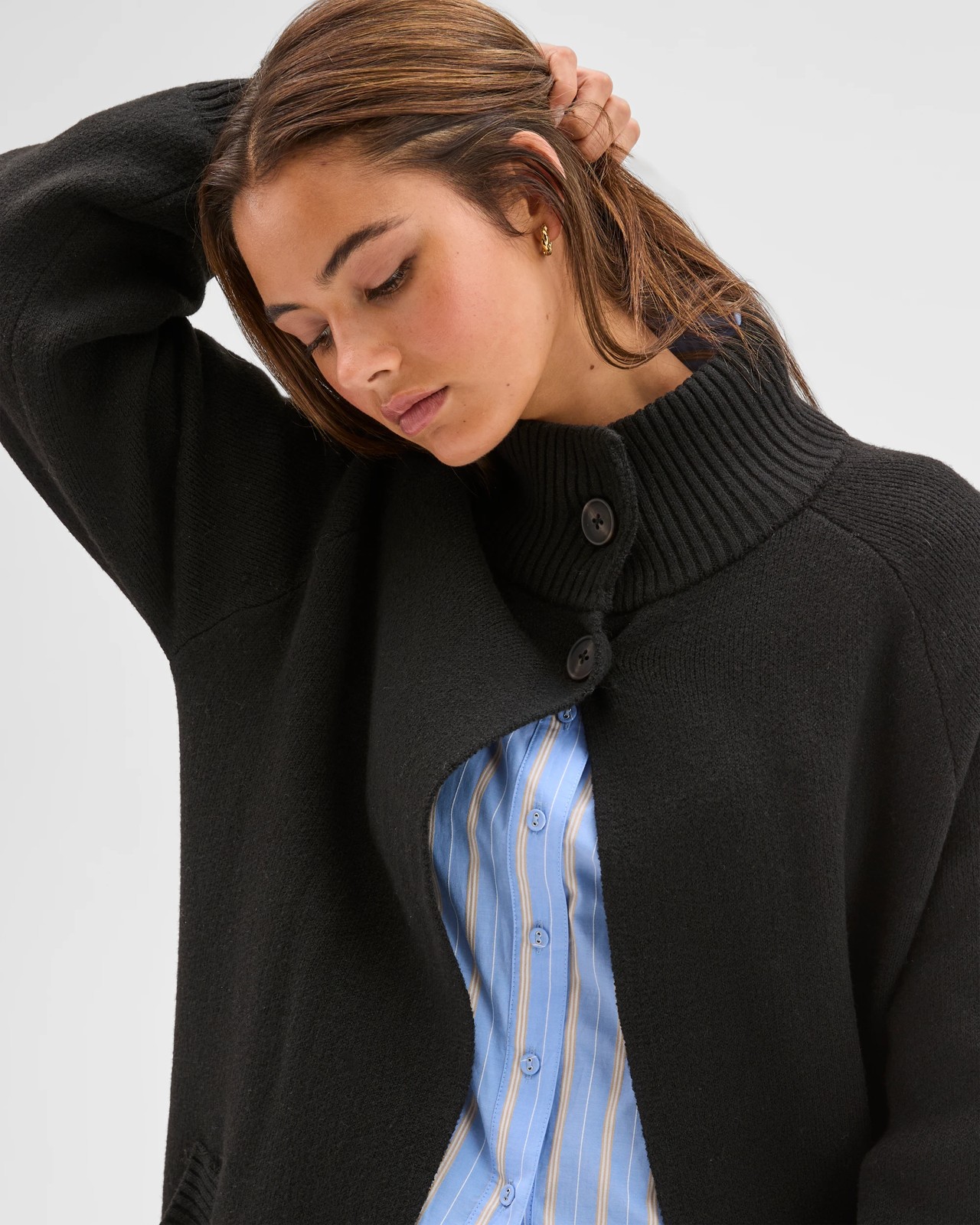 Lily Loves Funnel Neck Longline Cardigan - Black 2 of 5