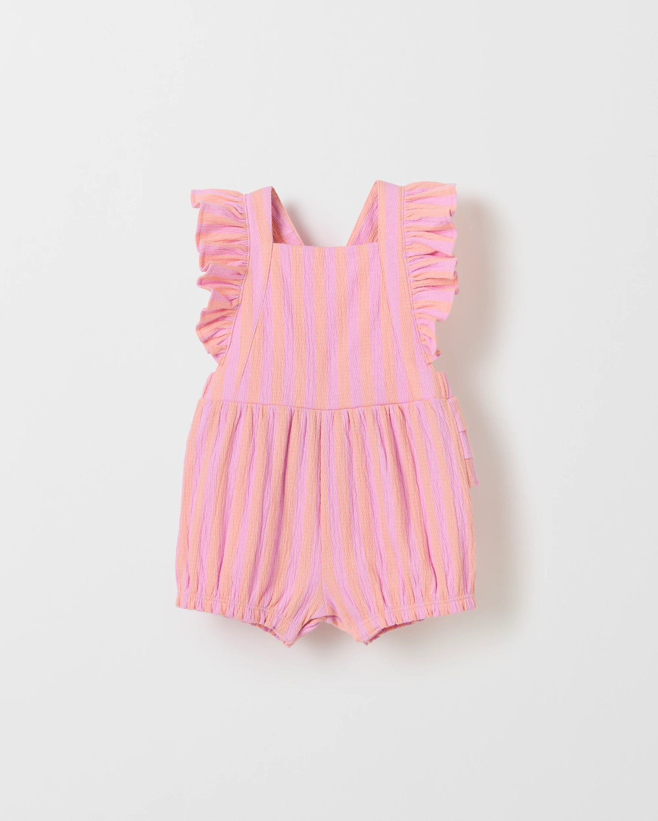 Baby Organic Cotton Rich Knit Sunsuit - Stripe Peach Lilac 4 of 5