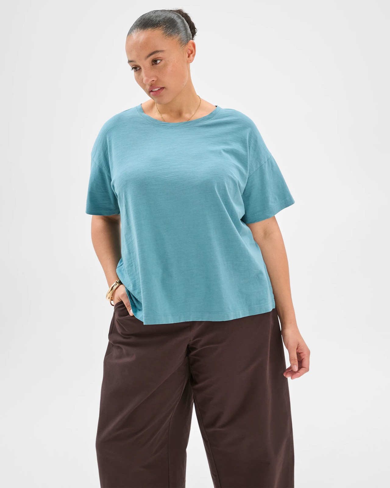 Plus Size Australian Cotton Slub Boxy T-Shirt - Soft Ocean 5 of 6