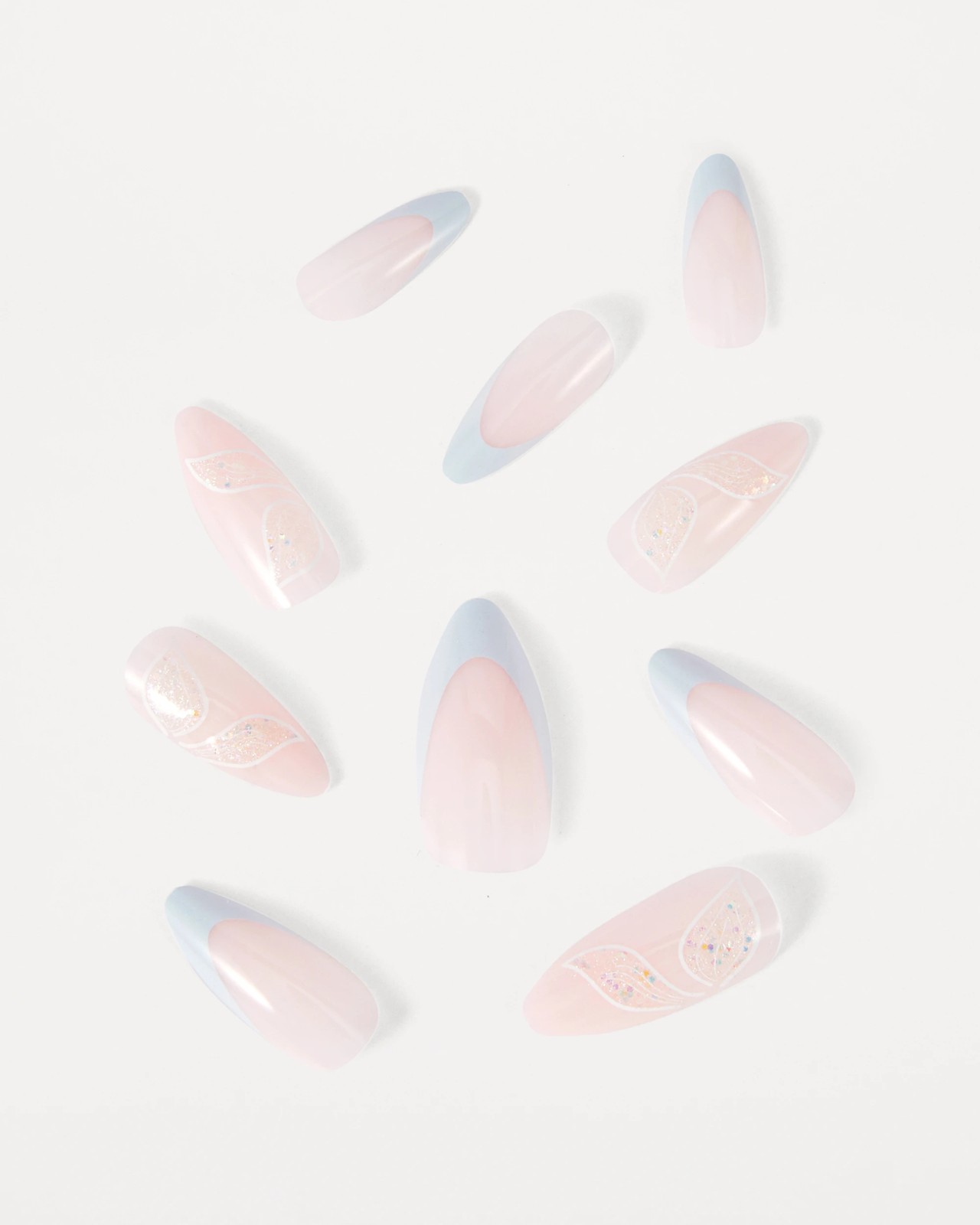 OXX Beauty 24 Pack Artificial Nails with Adhesive, Pointed Stilleto Shape - Blue French Tip 2 of 4