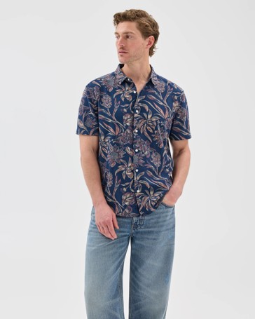Australian Cotton Short Sleeve Crinkle Floral Shirt
