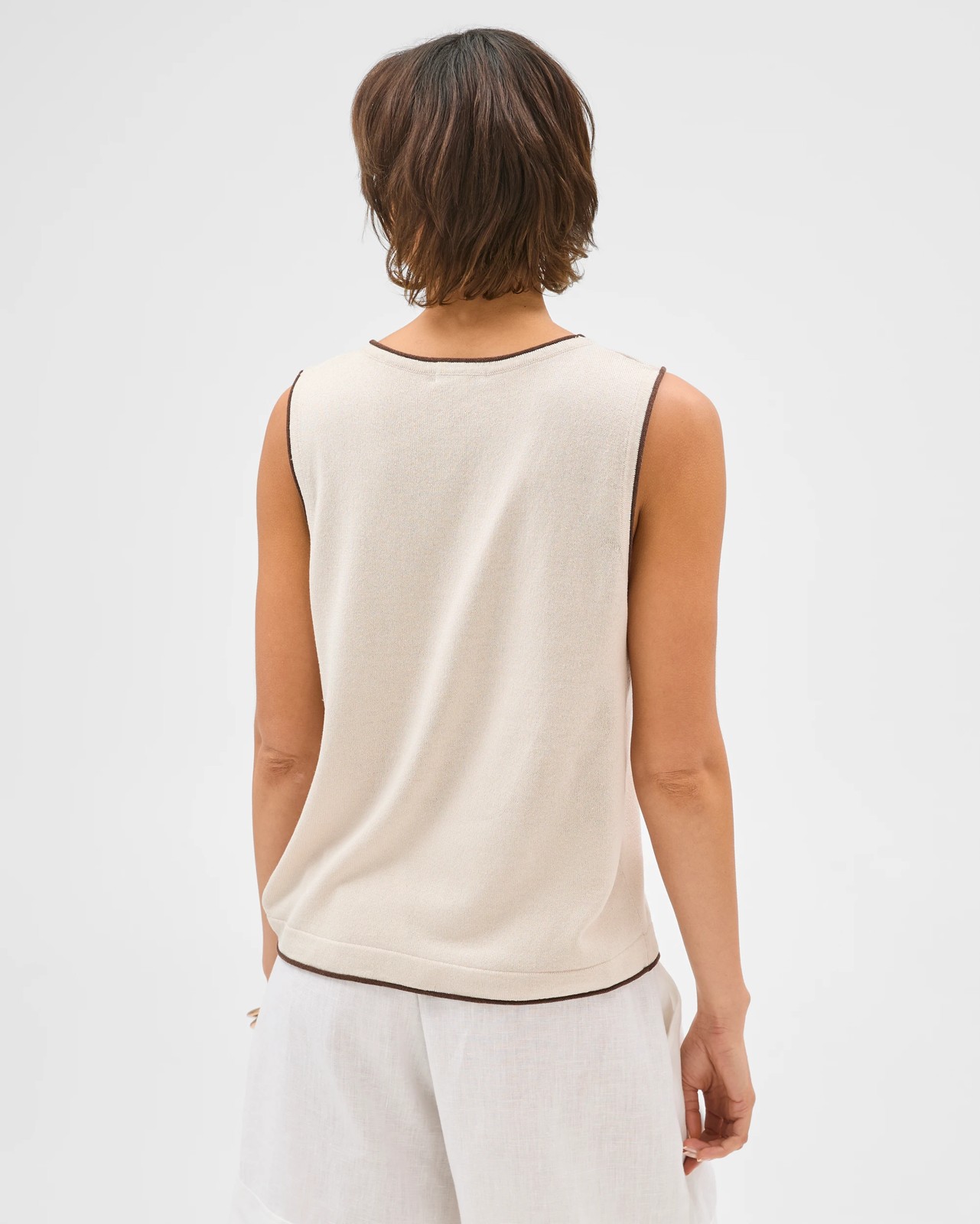 Contrast Trim Knit Tank Top - Pumice Coffee 6 of 6
