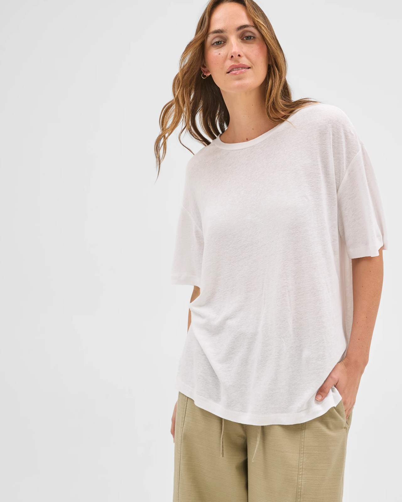 Linen Blend Relaxed T-Shirt - White 3 of 6