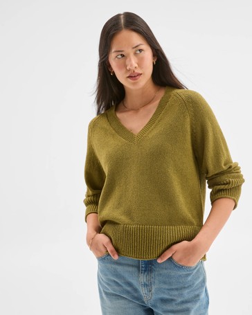 Australian Cotton Blend Boucle V-Neck Sweater