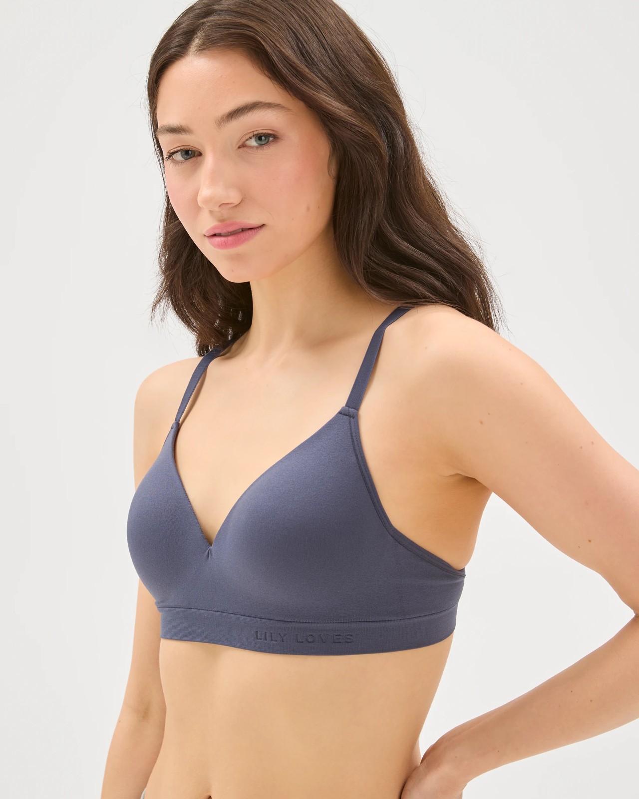 Lily Loves Seamfree Embossed Wirefree T-Shirt Crop Bra  - Winter Blue 2 of 3