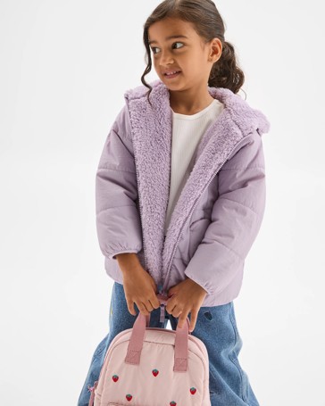 Reversible Hooded Heart Pocket Puffer Jacket