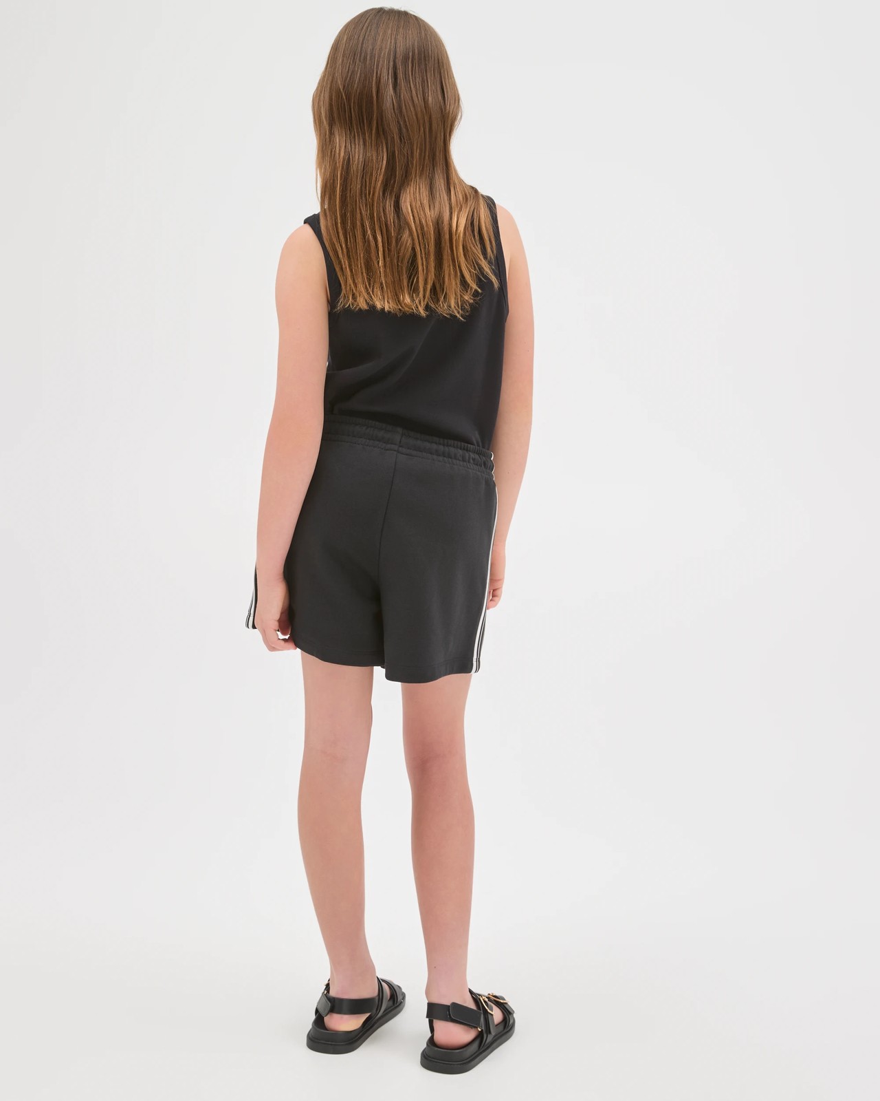 Australian Cotton Blend Side Stripe Fleece Shorts - Black 5 of 5