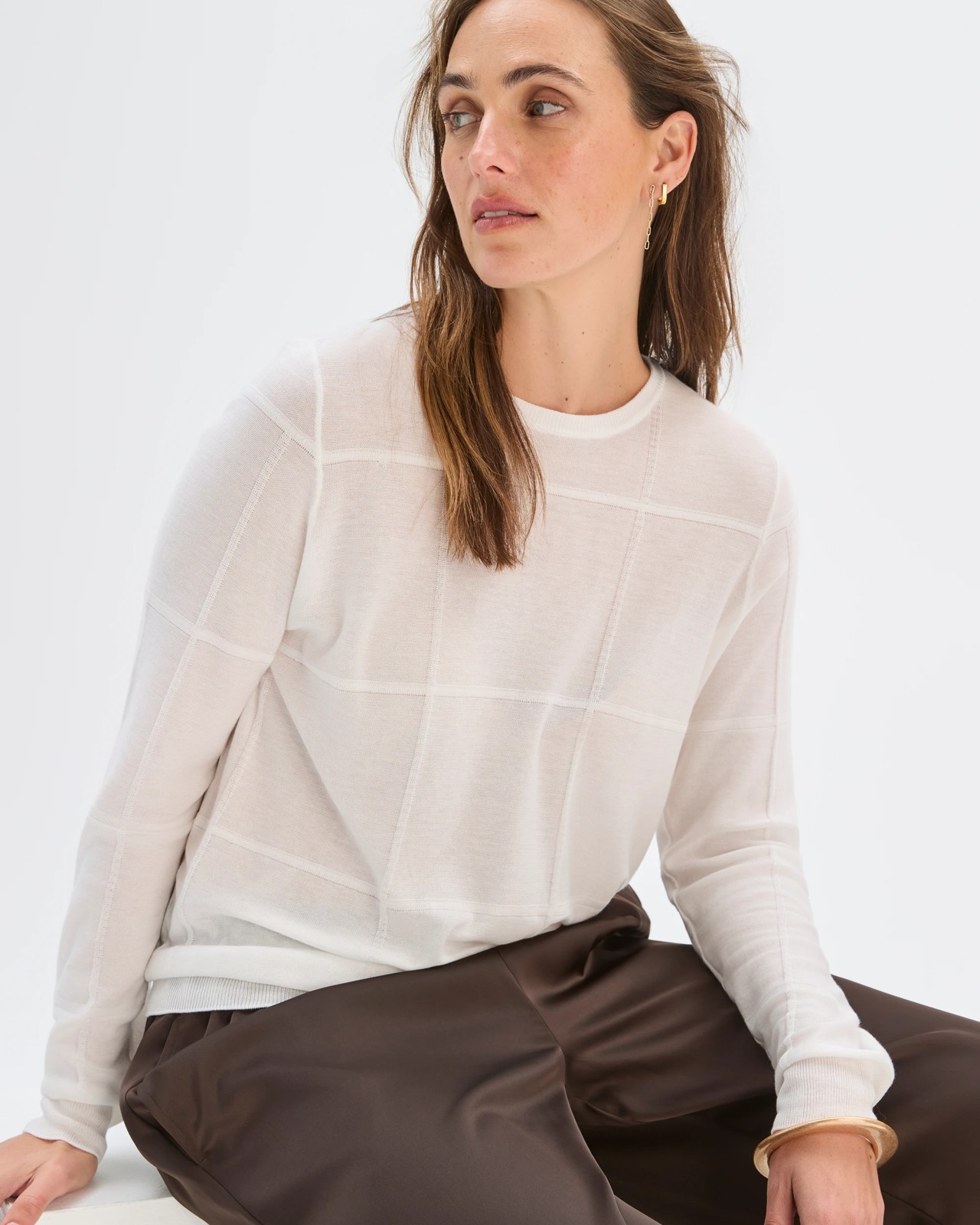 Preview Windowpane Knit Jumper - Cloud Dancer 5 of 5