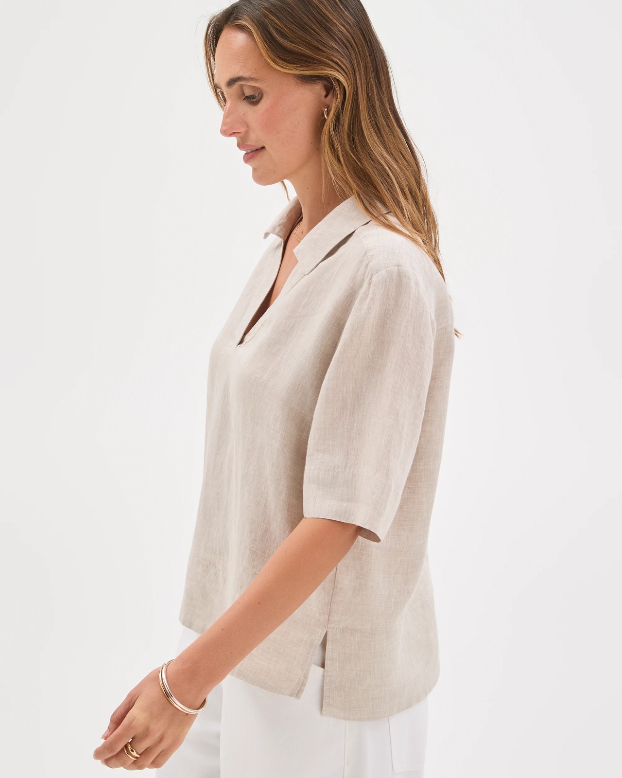 European Linen Short Sleeve A-Line Popover Shirt - Flax 5 of 6