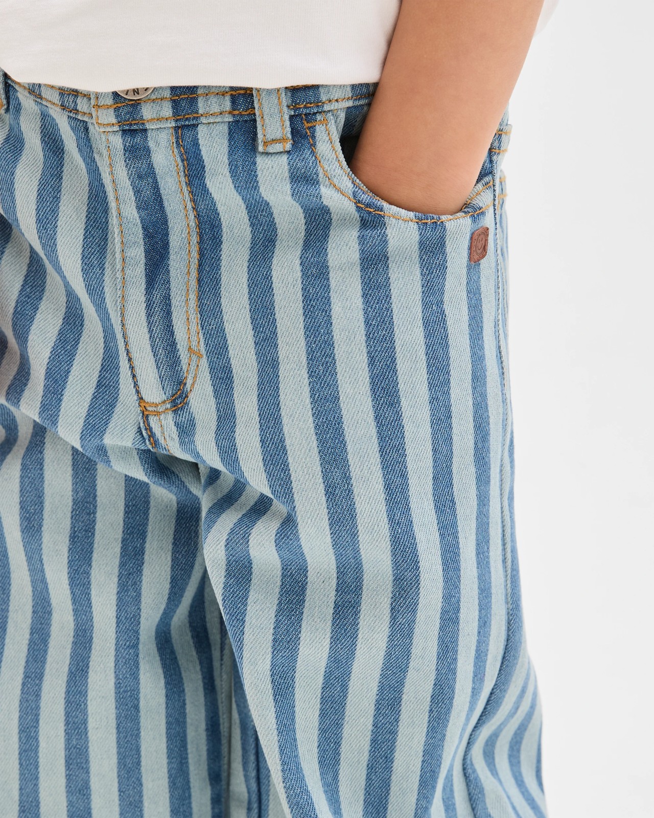 Wide Leg Denim Jeans - Stripe 4 of 5
