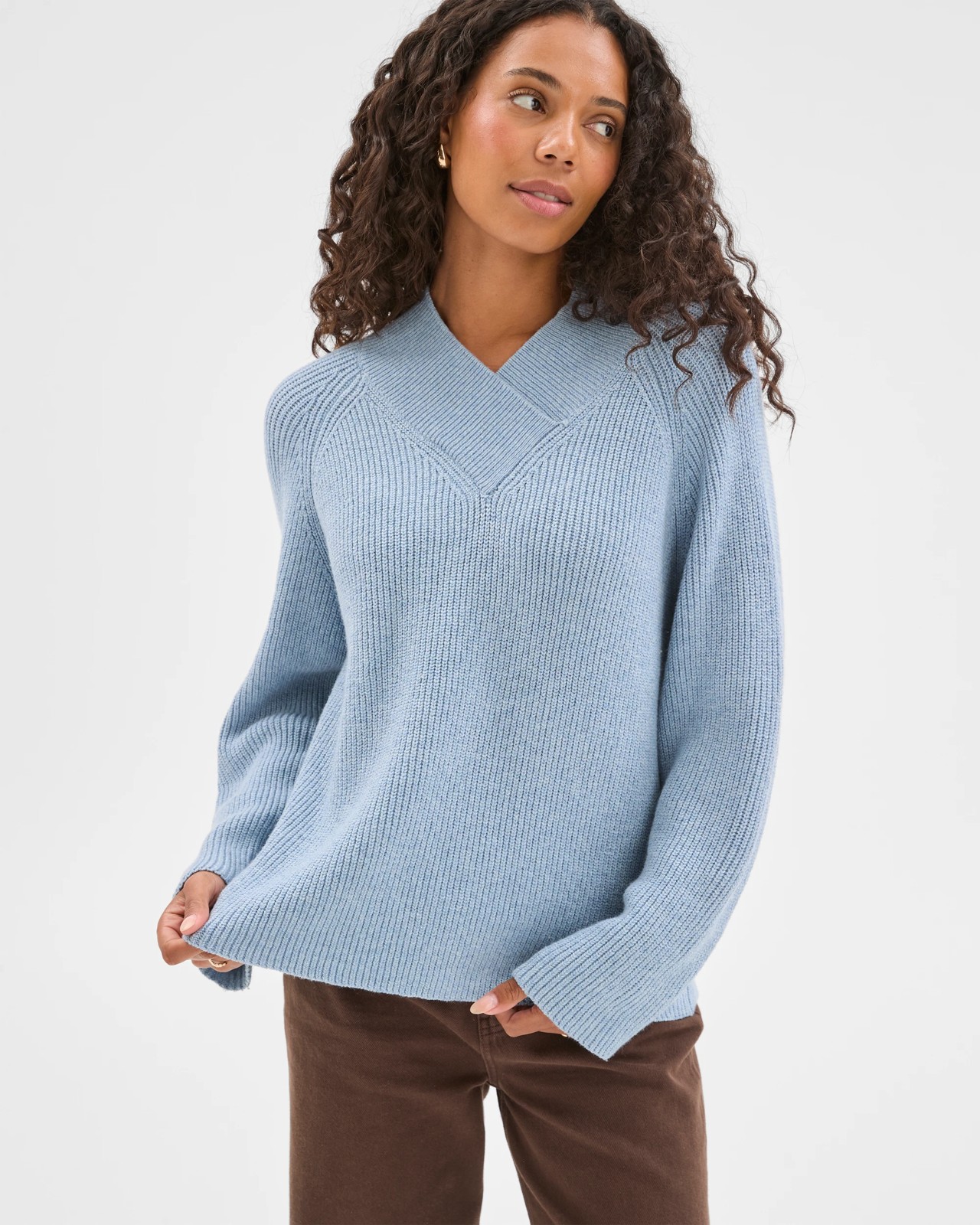 High Wrap Neck Relaxed Jumper - Mid Blue Marle 4 of 6
