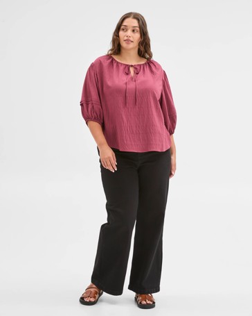 Plus Size 3/4 Balloon Sleeve Blouse