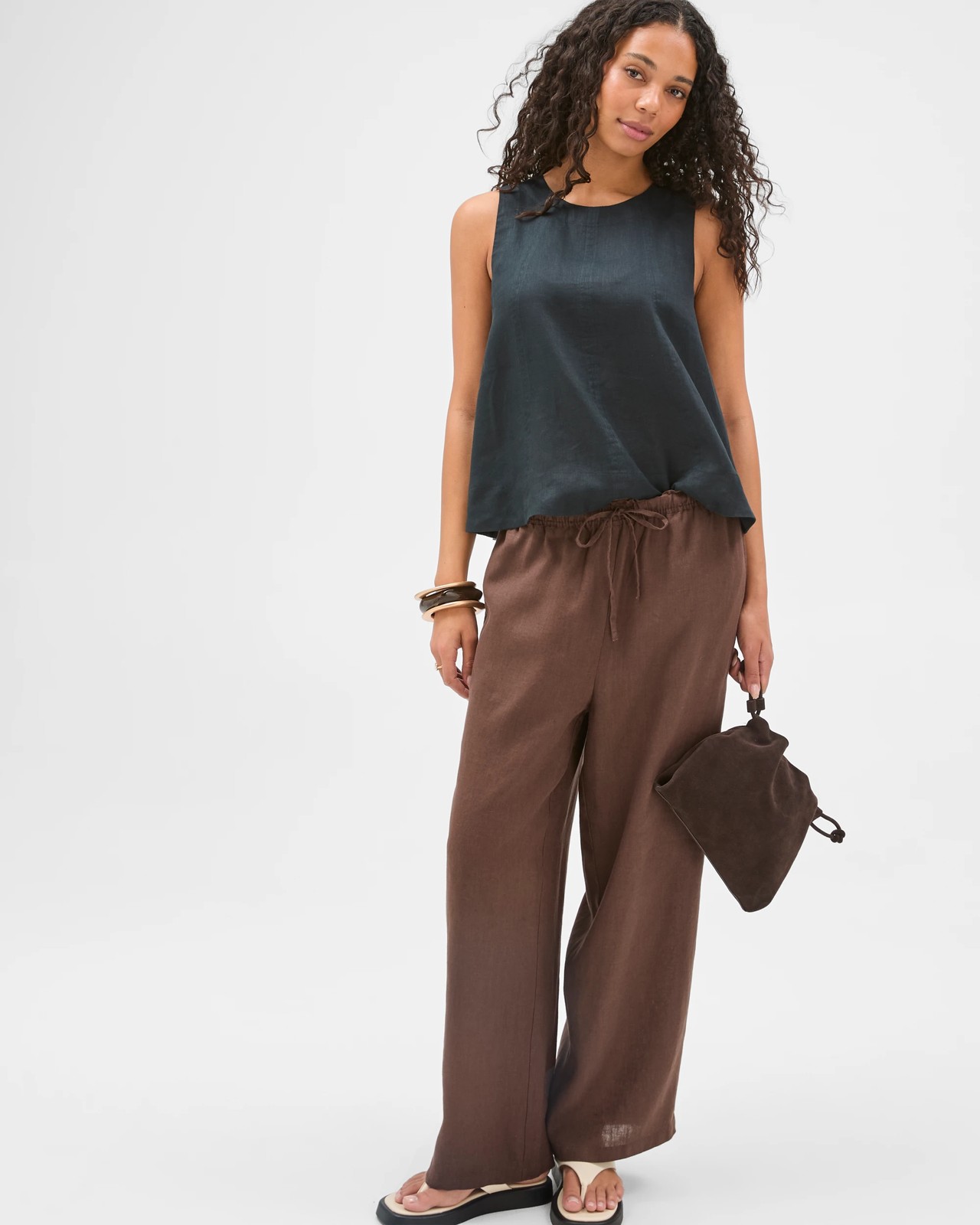 European Linen Wide Leg Pants - Coffee Bean 2 of 6