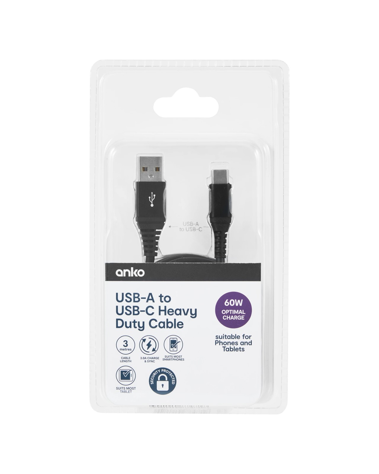 USBC Heavy Duty Cable, 3m - Anko 2 of 3