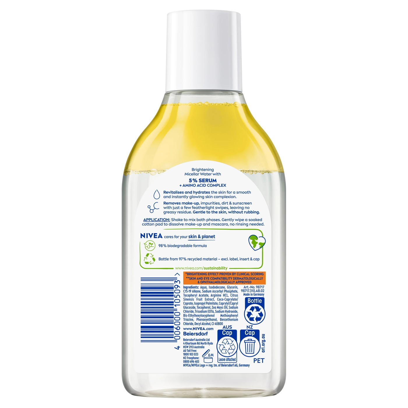 Nivea Brightening Micellar Water 400ml - 5% Serum with Vitamin E and C and Amino Acid Complex 2 of 6