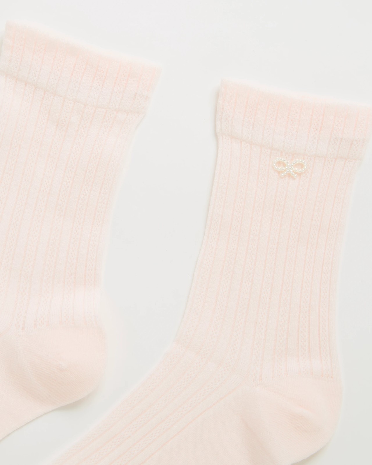 Australian Cotton Blend Pearl Bow Trim Crew Pointelle Socks 2 of 3