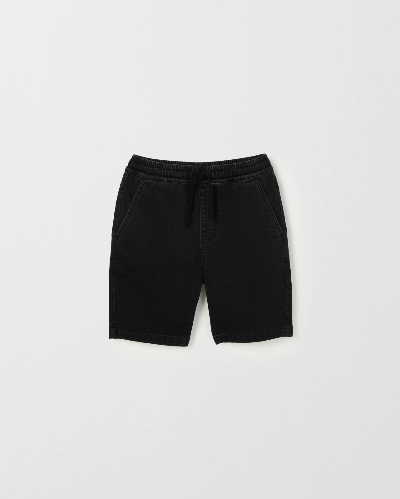 Elastic Waistband Pull-On Denim Shorts - Blackwash 5 of 6