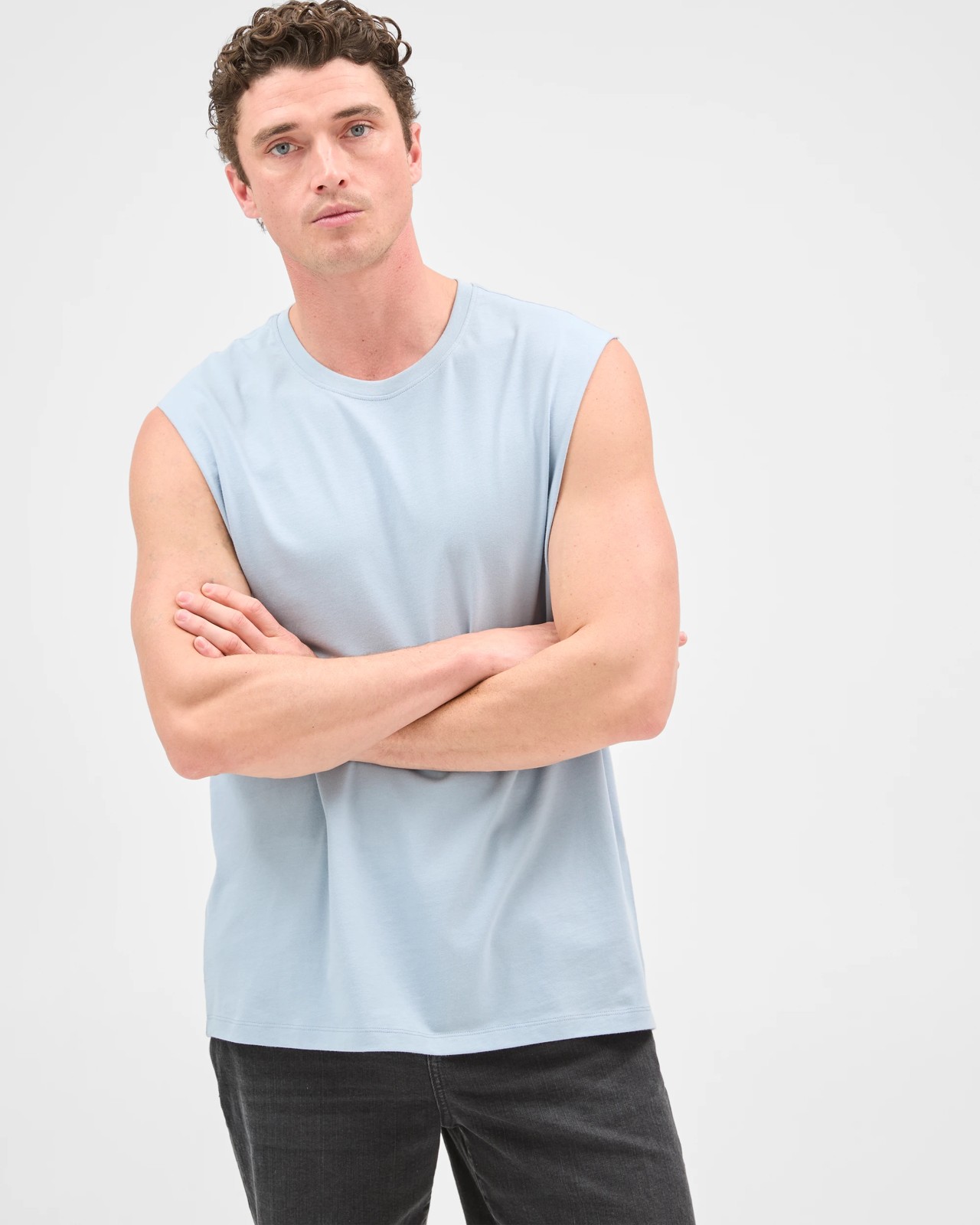 Australian Cotton Plain Tank Top  - Blue Fog 2 of 5
