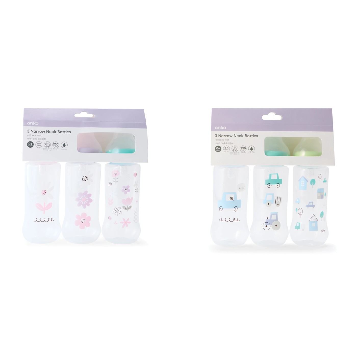 Anko 3 Pack Narrow Neck Bottles - Assorted 4 of 4