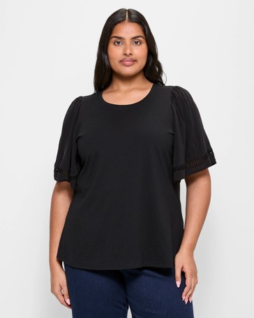 Plus Size Australian Cotton Blend Flutter Sleeve Top