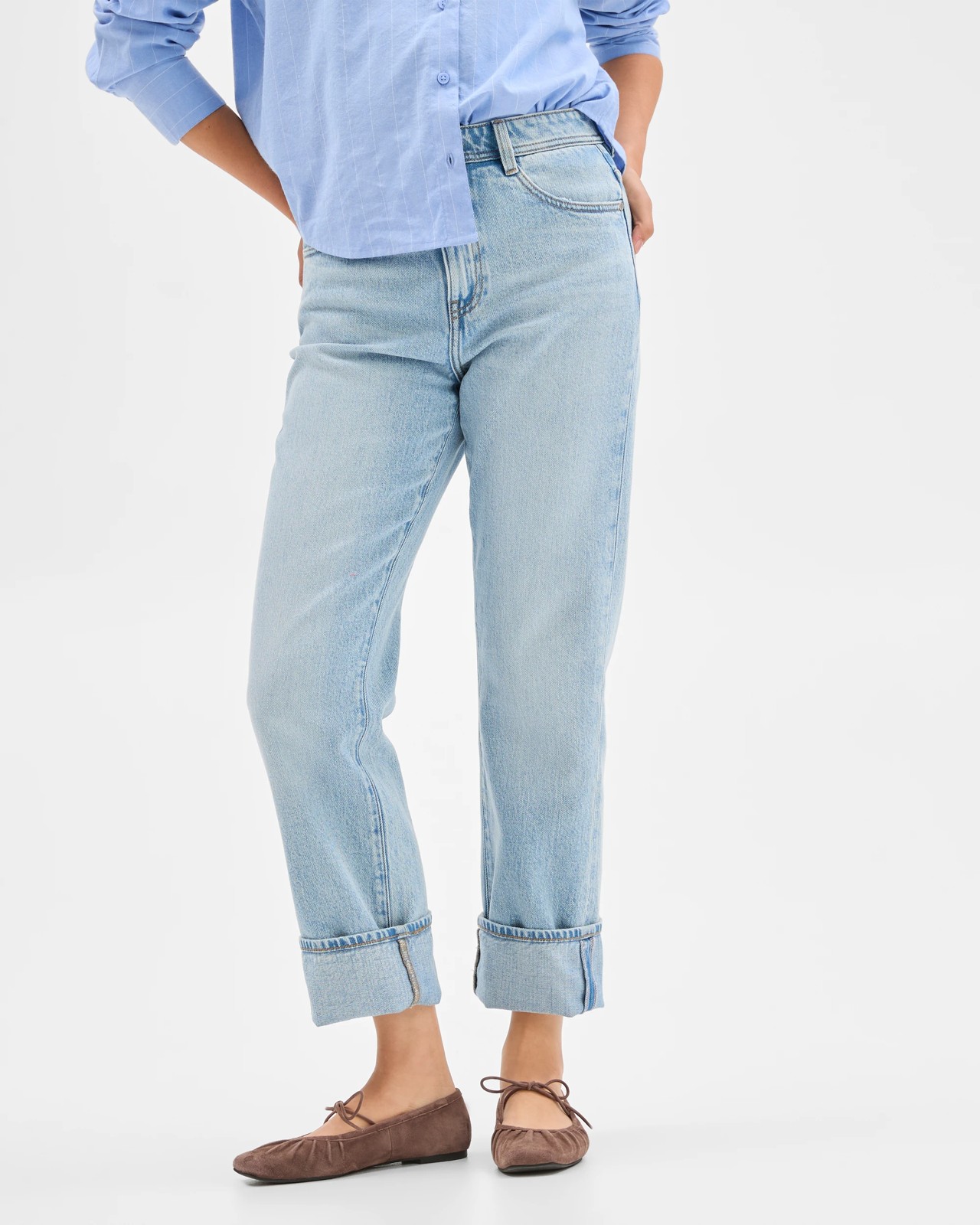 Straight Leg 90's Turn Up Denim Jeans 3 of 5