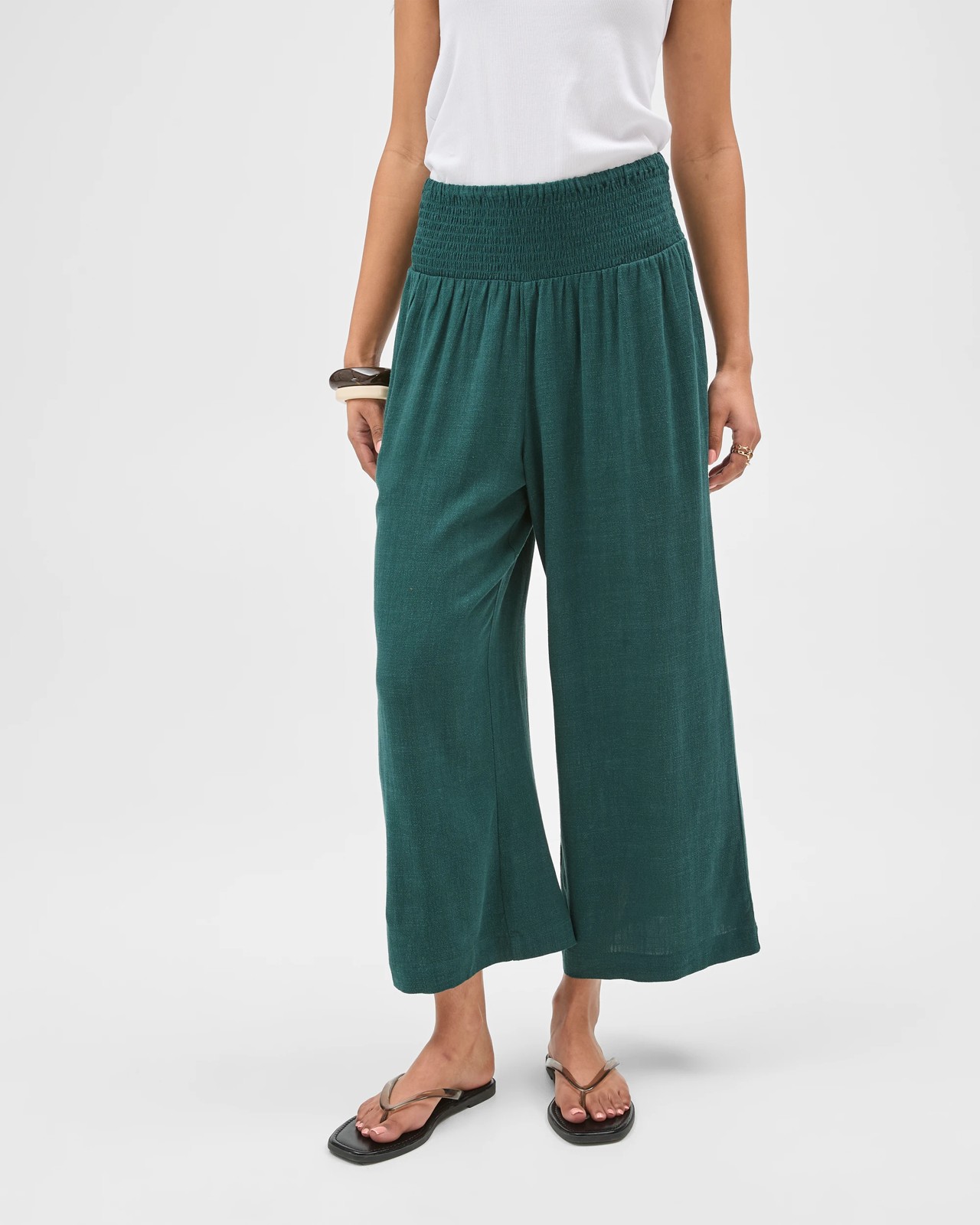 Resort Shirred Waist Culotte Pants - Deep Forest 3 of 6