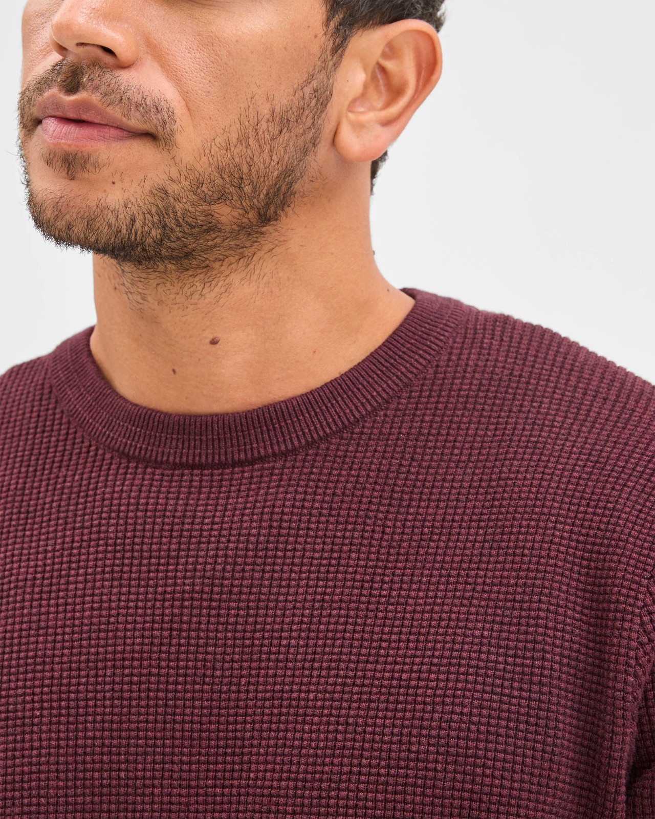 Australian Cotton Lightweight Waffle Knit Crew Neck Jumper - Oxblood Marle 6 of 6