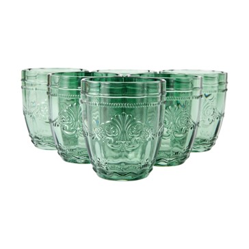 6 Green Ornate Tumbler Glasses - Anko