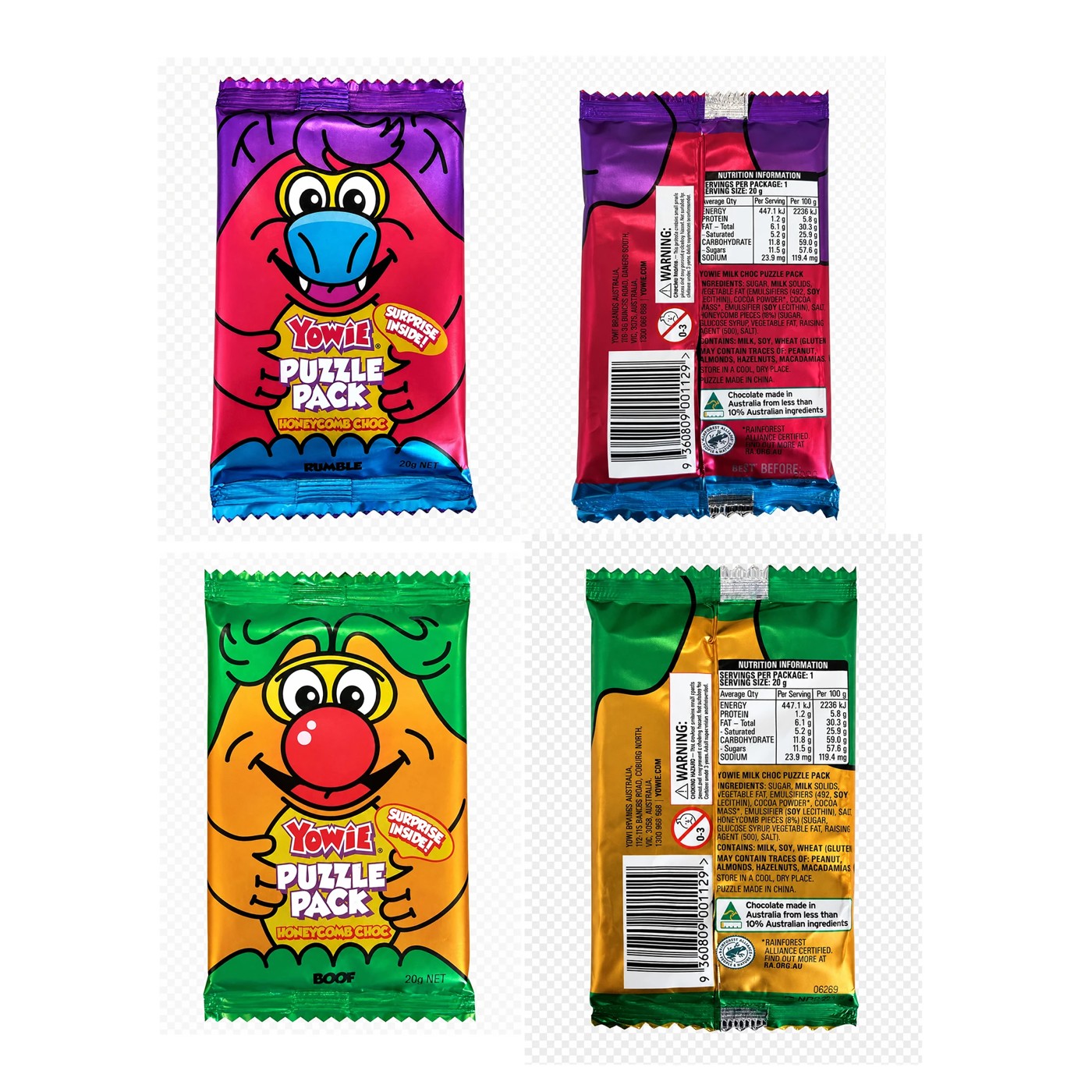 Yowie Puzzle Pack Honeycomb Choc 20g - Assorted 3 of 5