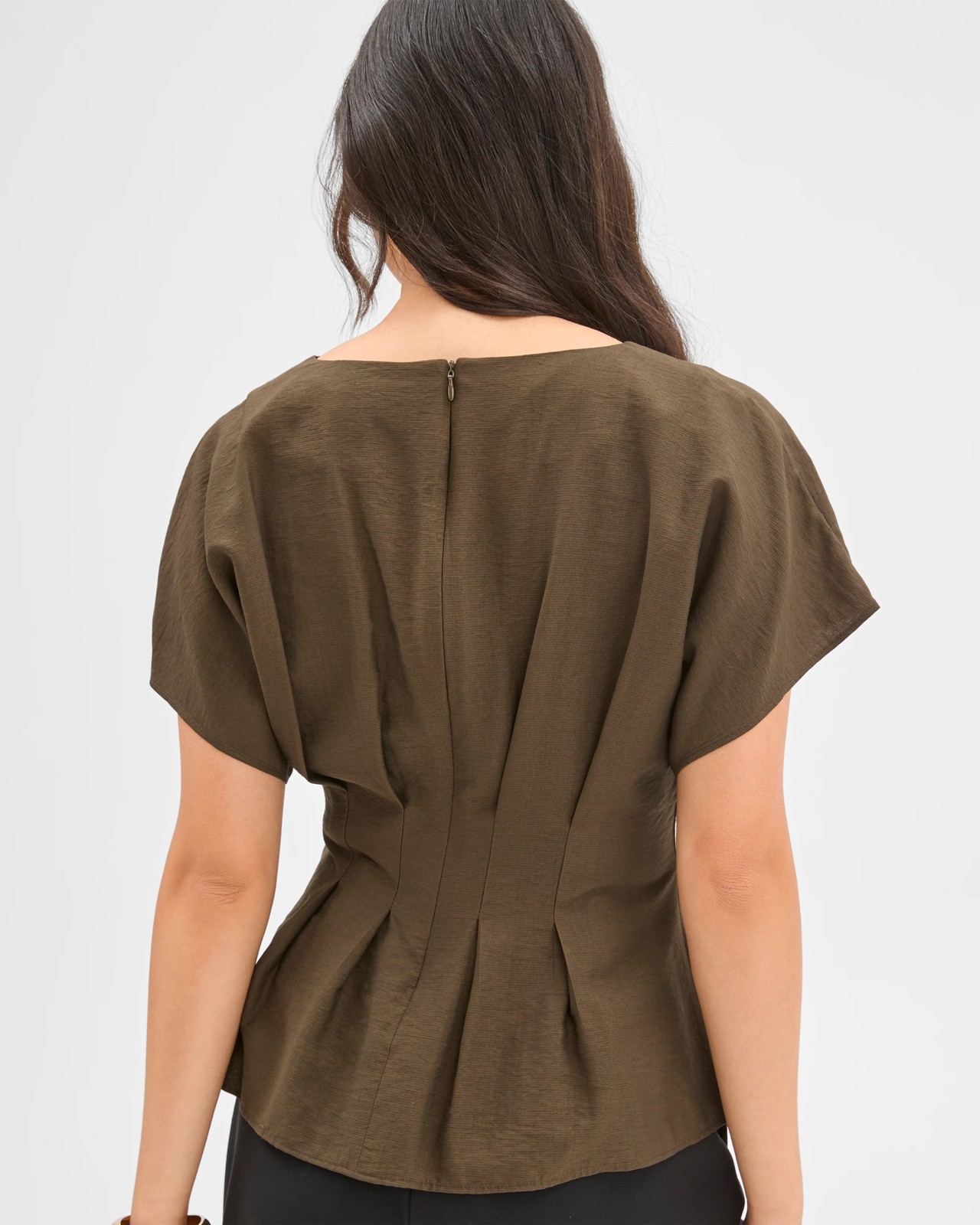 Preview Short Sleeve Femme Tuck Blouse - Dark Olive 6 of 6