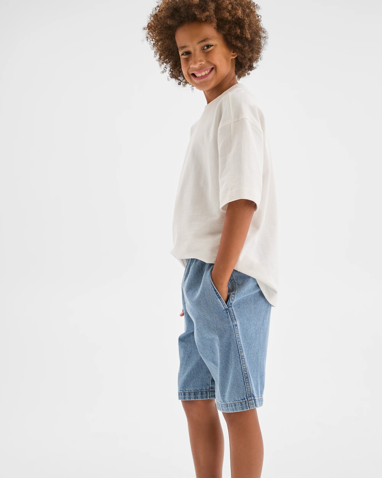 Knee Length Denim Jorts - Mid Wash 2 of 5